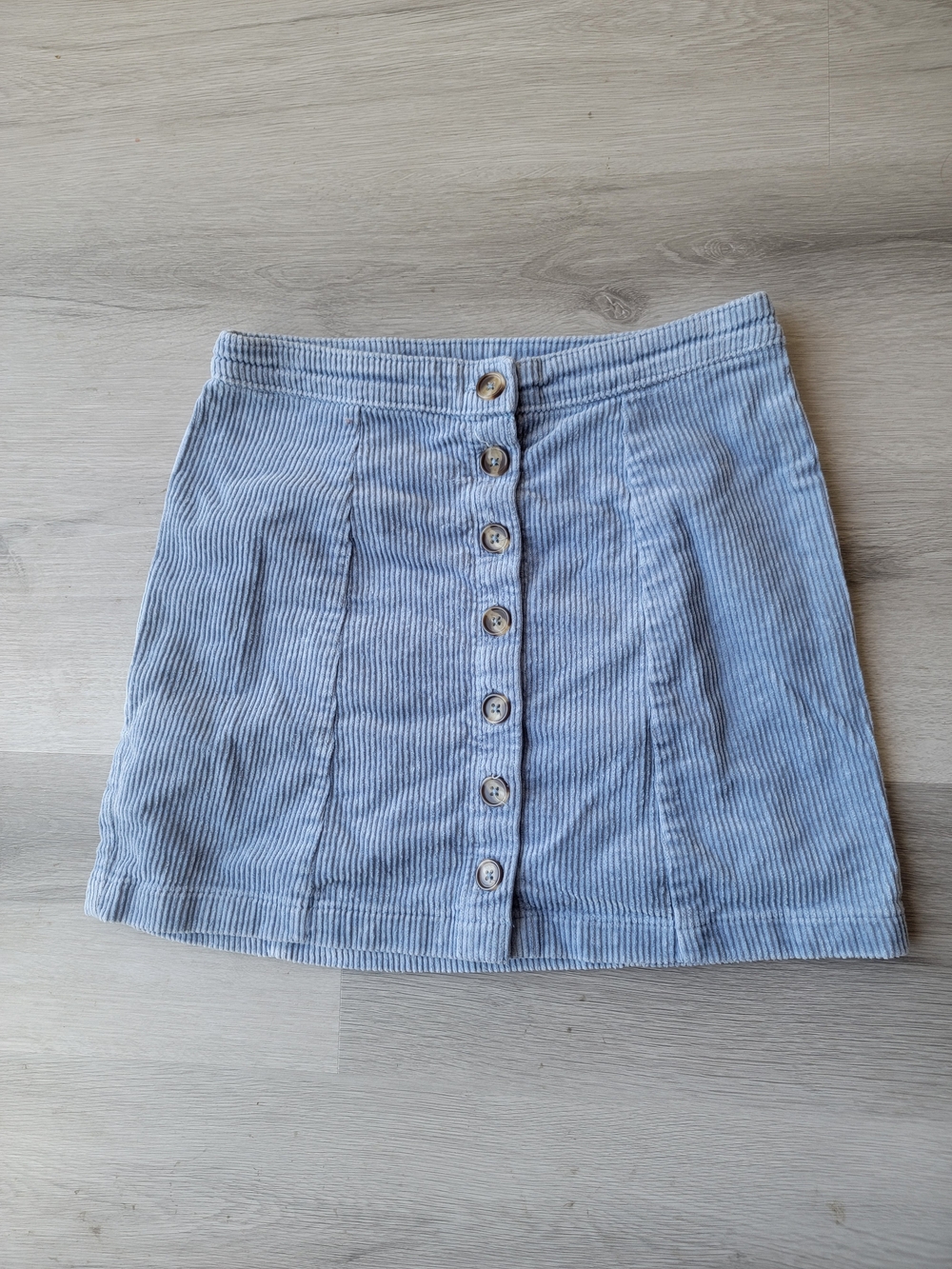 Light Blue Corduroy Button-Front Mini Skirt